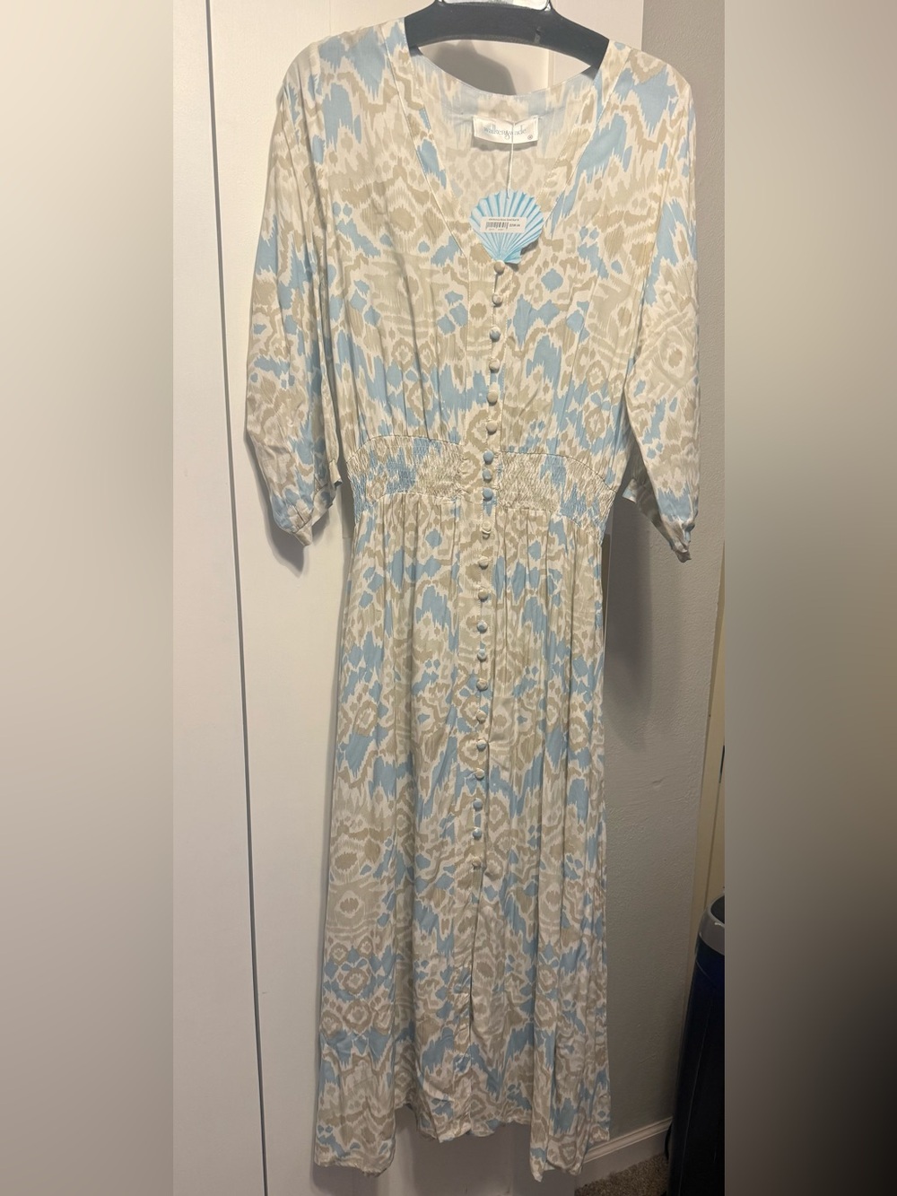 Light Blue and Cream Button-Front Midi Dress by Walker &. Wade.   Boutique dress